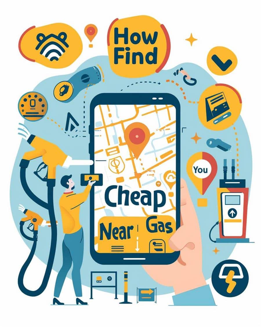 Gas price comparison tools showing options for cheap gas near me at various stations.
